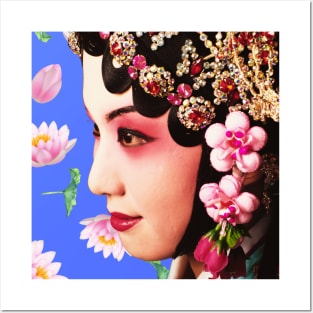 Chinese Opera Star with Lotus Flowers Deep Purple - Hong Kong Retro Posters and Art